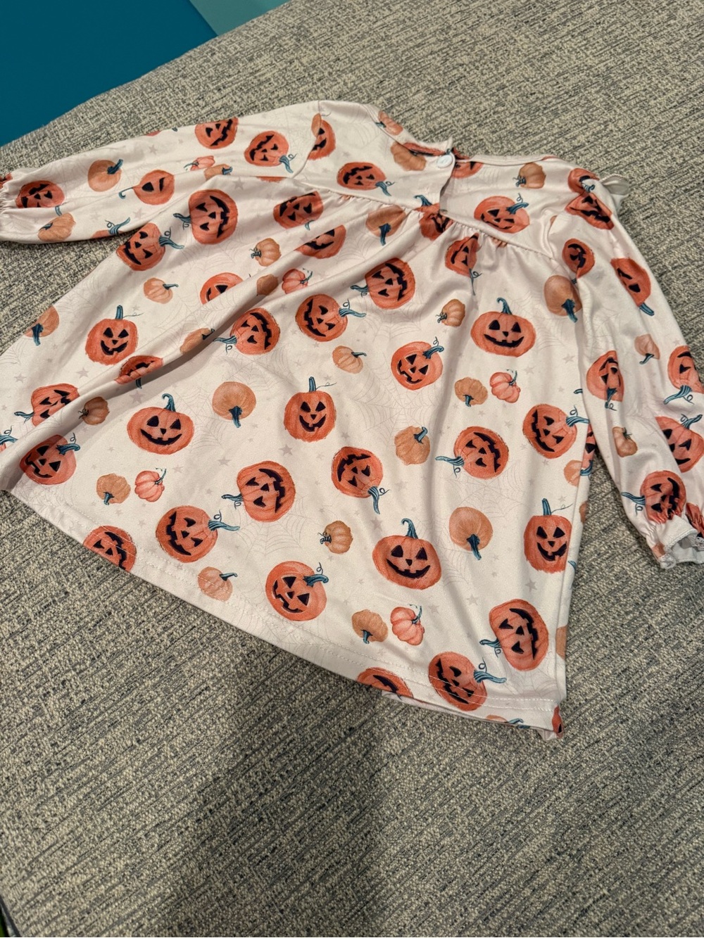 Girls 12-18M Pink Halloween Pumpkin Ruffle Long Sleeve Dress-Cream/tan - Picture 4 of 4